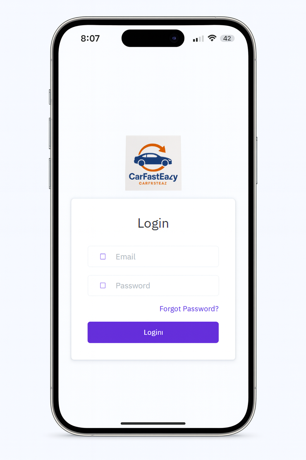 Tela de login CarFast Eazy